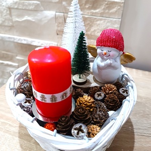 Szívecske alakú adventi asztaldísz, piros gyertyával - karácsony - adventi díszek - adventi asztaldísz - Meska.hu