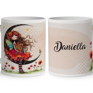 Névvel kérhető - Kedves pipacs tündérlány és a hold mintás bögre, Otthon & Életmód, Konyhafelszerelés, tálalás, Tálalás, Bögre & Csésze, , MESKA