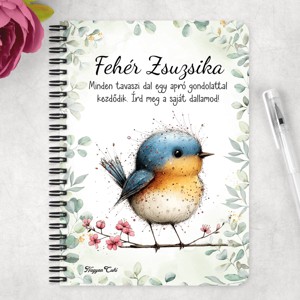 Személyre szabható - Aranyos kék cinege, a fürge akrobata mintás A6-os füzet - otthon & életmód - papír, írószer - jegyzetfüzet & napló - Meska.hu