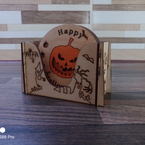 Halloween töklámpás poháralátét készlet, Otthon & Életmód, Dekoráció, Halloween, Halloweeni dekoráció, Gravírozás, pirográfia, Festett tárgyak, MESKA
