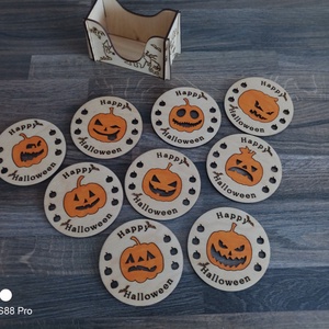 Halloween töklámpás poháralátét készlet - otthon & életmód - dekoráció - halloween - halloweeni dekoráció - Meska.hu