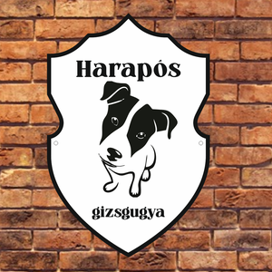 Harapós gizsgugya (kiskutya) - figyelmeztető tábla, Otthon & Életmód, Dekoráció, Ajtó- és ablak dekoráció, Ajtótábla, Gravírozás, pirográfia, MESKA