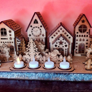 Adventi gyertyatartó - karácsonyi falu - Meska.hu