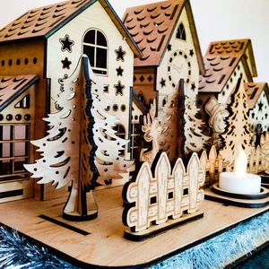 Adventi gyertyatartó - karácsonyi falu - karácsony - adventi díszek - adventi asztaldísz - Meska.hu