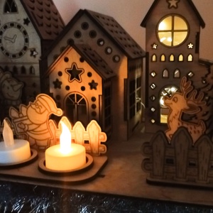 Adventi gyertyatartó - karácsonyi falu - karácsony - adventi díszek - adventi asztaldísz - Meska.hu