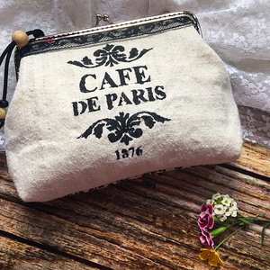 CAFE DE PARIS romantikus - kendervászon fémkeretes tárca. -  - Meska.hu