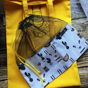 Lámás öko zsák és hímzett szatyor /szettben/ - táska & tok - bevásárlás & shopper táska - shopper, textiltáska, szatyor - Meska.hu
