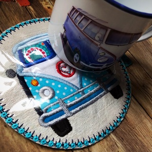 Hímzett Retro Volksvagen T1 busz poháralátét - otthon & életmód - konyhafelszerelés, tálalás - tálalás - tányér- és poháralátét - Meska.hu