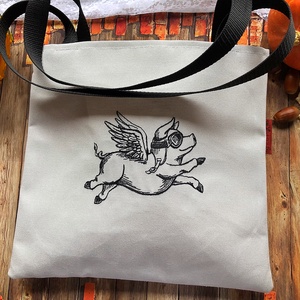 Vidám malacka-Hímzett vízlepergetős kistáska - táska & tok - uzsonna- & ebéd tartó - ebéd tasak, doboz - Meska.hu