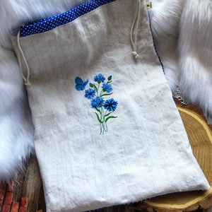 Rendelhető!! -NAGY méret! Kenyeres zsák-búzavirágos hímzett- öko zsák-vastag erős anyagból - táska & tok - bevásárlás & shopper táska - kenyeres zsák - Meska.hu