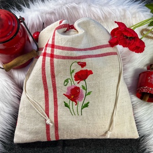 Kenyeres zsák-Pipacsos hímzett- öko zsák-vastag erős anyagból - Meska.hu