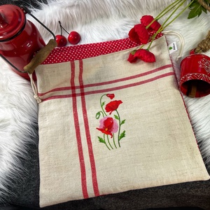 Kenyeres zsák-Pipacsos hímzett- öko zsák-vastag erős anyagból - táska & tok - bevásárlás & shopper táska - kenyeres zsák - Meska.hu