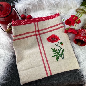 Kenyeres zsák-Pipacsos hímzett- öko zsák-vastag erős anyagból - táska & tok - bevásárlás & shopper táska - kenyeres zsák - Meska.hu