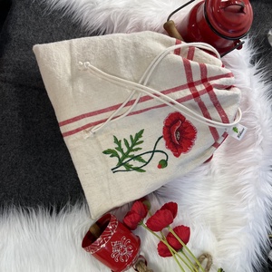 Kenyeres zsák-Pipacsos hímzett- öko zsák-vastag erős anyagból - táska & tok - bevásárlás & shopper táska - kenyeres zsák - Meska.hu