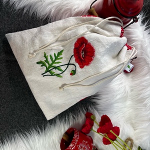 Kenyeres zsák-Pipacsos hímzett- öko zsák-vastag erős anyagból - táska & tok - bevásárlás & shopper táska - kenyeres zsák - Meska.hu