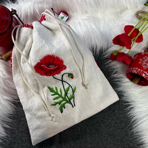 Kenyeres zsák-Pipacsos hímzett- öko zsák-vastag erős anyagból - Meska.hu