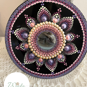 Lila-rózsaszín pontfestett mandala bakelit lemezen, Otthon & Életmód, Dekoráció, Spiritualitás, Mandala, Festett tárgyak, Festészet, MESKA