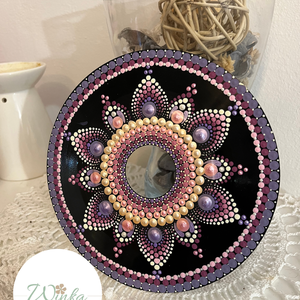 Lila-rózsaszín pontfestett mandala bakelit lemezen - otthon & életmód - dekoráció - spiritualitás - mandala - Meska.hu