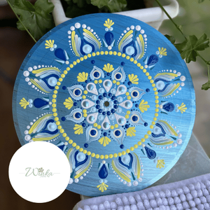 Metálkék alapon kék-sárga mandala, Otthon & Életmód, Dekoráció, Fali és függő dekoráció, Falra akasztható dekor, , MESKA