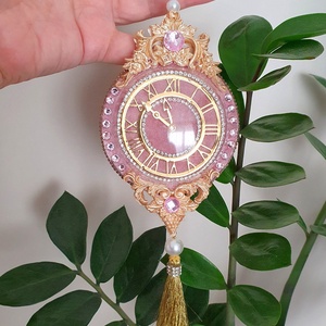 Kézzel készült rózsaszín bársony óradísz szett  vintage karácsonyfadísz strasszokkal és bojtokkal, elegáns dekoráció - Meska.hu