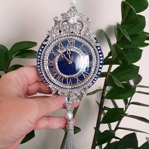 Kézzel készült kék karácsonyi óra  vintage dekoráció strasszokkal és bojtokkal, elegáns ünnepi ajándék - Meska.hu