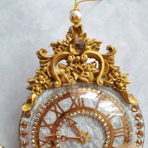 Kézzel készített égkék bársony karácsonyi óra 8 cm  vintage karácsonyfadísz, limitált kiadás, elegáns dekoráció - karácsony - karácsonyi lakásdekoráció - karácsonyfadíszek - Meska.hu