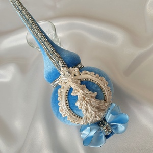 Luxus világoskék bársony karácsonyi díszek szettje � 4 kézzel készített elegáns fa dísz ajándékdobozban - karácsony - karácsonyi lakásdekoráció - karácsonyfadíszek - Meska.hu