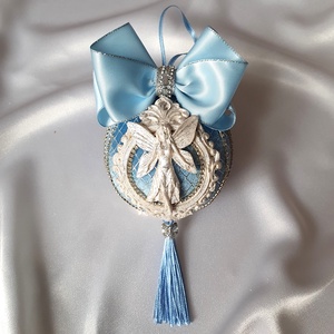 Kézzel készített világoskék bársony karácsonyfadísz szett  4 elegáns, egyedi darab ajándékdobozban - karácsony - karácsonyi lakásdekoráció - karácsonyfadíszek - Meska.hu