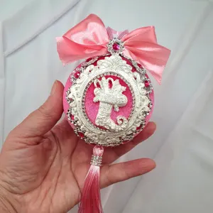 6 darabos kézzel készített sötét rózsaszín bársony karácsonyi gömb és szív szett  elegáns Xmas dekoráció - karácsony - karácsonyi lakásdekoráció - karácsonyfadíszek - Meska.hu