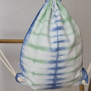 Kék-zöld csíkos shibori hátizsák, gymbag, táska, Táska & Tok, Hátizsák, Tornazsák, Gymbag, Varrás, Mindenmás, MESKA