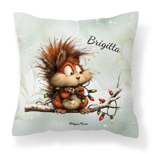 Névvel kérhető - Cuki karácsonyi mókus és az égősor mintás párna, Otthon & Életmód, Lakástextil, Párna & Párnahuzat, Díszpárna (belsővel együtt), , MESKA