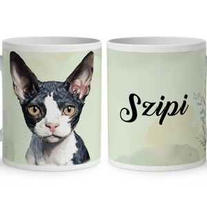 Névvel kérhető - Fekete Devon Rex macska portré mintás bögre, Otthon & Életmód, Konyhafelszerelés, tálalás, Tálalás, Bögre & Csésze, , MESKA