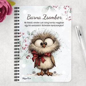Személyre szabható - Cuki téli bagoly masnival mintás A6-os füzet - otthon & életmód - papír, írószer - jegyzetfüzet & napló - Meska.hu