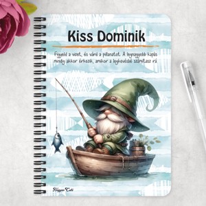 Személyre szabható - Csónakos horgász manó mintás A6-os füzet - otthon & életmód - papír, írószer - jegyzetfüzet & napló - Meska.hu
