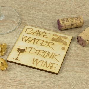 Save water drink wine lézervágott fa poháralátét szett - Séfnek - Boros - Konyhába - Apának - Lakodalomra -  - Meska.hu