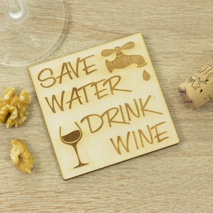 Save water drink wine lézervágott fa poháralátét szett - Séfnek - Boros - Konyhába - Apának - Lakodalomra -  - Meska.hu