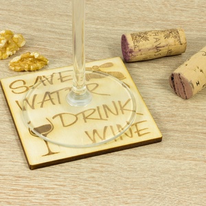 Save water drink wine lézervágott fa poháralátét szett - Séfnek - Boros - Konyhába - Apának - Lakodalomra -  - Meska.hu