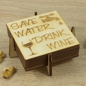 Save water drink wine lézervágott fa poháralátét szett - Séfnek - Boros - Konyhába - Apának - Lakodalomra -  - Meska.hu