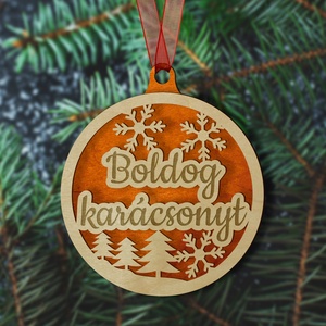 Boldog karácsonyt feliratú gravírozott karácsonyfadísz, , Karácsony, Karácsonyi lakásdekoráció, Karácsonyfadíszek, Gravírozás, pirográfia, Famegmunkálás, MESKA