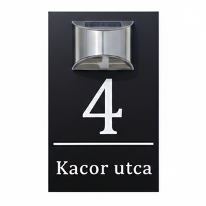 Napelemes házszámtábla, Egyedi feliratos házszám, Utcanévvel, Automata alkonykapcsolóval, LED-es, Világító utcanévtábla  - otthon & életmód - ház & kert - házszám - Meska.hu