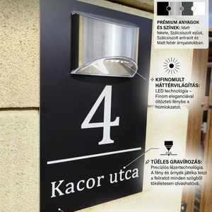 Egyedi Kültéri Utcanévtábla + Házszám � Napelemes Világítással, Automata LED-es kivitel - 4 színben - otthon & életmód - ház & kert - házszám - Meska.hu