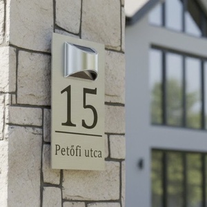 Egyedi Napelemes Világító Házszámtábla - Kültéri Utcanévtábla + Házszám � Automata LED világítással - 4 színben - otthon & életmód - ház & kert - házszám - Meska.hu