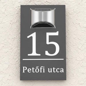 Egyedi Napelemes Világító Házszámtábla - Kültéri Utcanévtábla + Házszám - 4 színben - otthon & életmód - ház & kert - házszám - Meska.hu