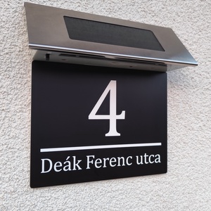 Egyedi Napelemes Világító Házszámtábla LED szalagos - Kültéri Utcanévtábla + Házszám - 4 színben - otthon & életmód - ház & kert - házszám - Meska.hu