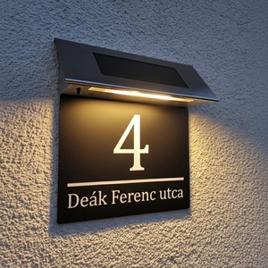 Egyedi Napelemes Világító Házszámtábla LED szalagos - Kültéri Utcanévtábla + Házszám - 4 színben, Otthon & Életmód, Ház & Kert, Házszám, Gravírozás, pirográfia, MESKA