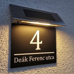 Napelemes Egyedi Világító Házszámtábla LED szalagos - Kültéri Utcanévtábla + Házszám - 4 színben - otthon & életmód - ház & kert - házszám - Meska.hu