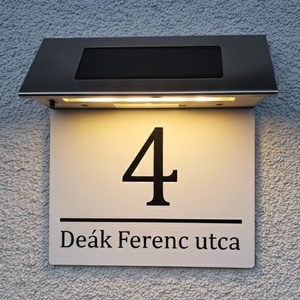 Napelemes Egyedi Világító Házszámtábla LED szalagos - Kültéri Utcanévtábla + Házszám - 4 színben - Meska.hu