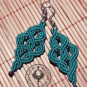 Kelta stílusú hosszúkás fülbevaló - teal, Ékszer, Fülbevaló, Lógó fülbevaló, Csomózás, MESKA