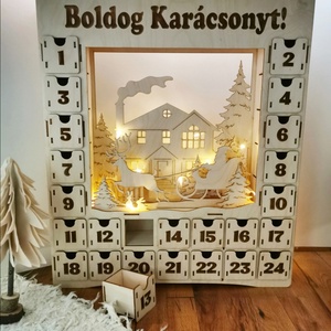 Adventi kalendárium - mikulásos, Karácsony, Adventi díszek, Adventi ablakdekoráció, Famegmunkálás, Gravírozás, pirográfia, Meska