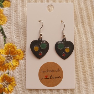 Raszta Szív Tűzzománc Fülbevaló, Ékszer, Fülbevaló, Lógó fülbevaló, Tűzzománc, MESKA